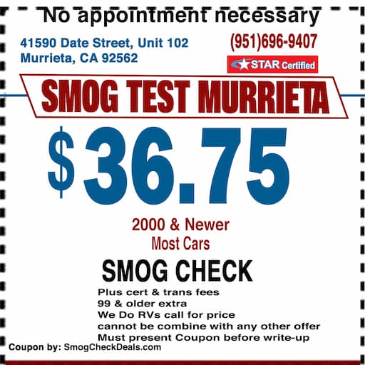 Smog Test Murrieta smog check coupon